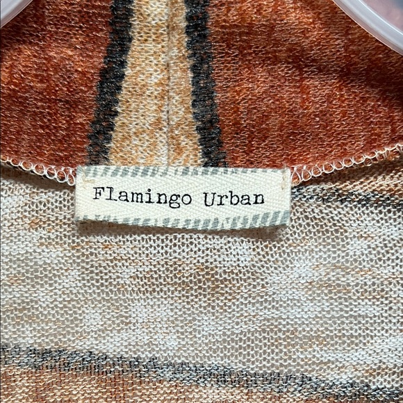 Flamingo Urban Brown Tan Striped Long Open Cardigan Sweater Size L - Picture 2 of 8